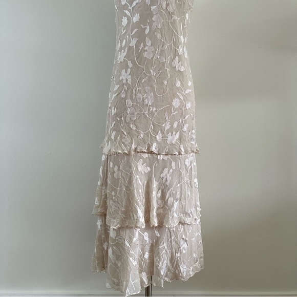 Cameron Blake Long 100% Silk Embroidered Dress Ruffled Skirt With Cover Blazer - Picture 9 of 16
